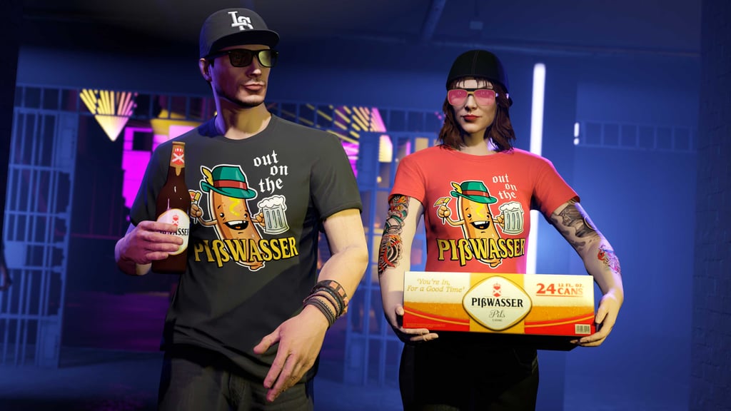 Футболка On The Pisswasser и золотые шорты Pisswasser, GTA Online